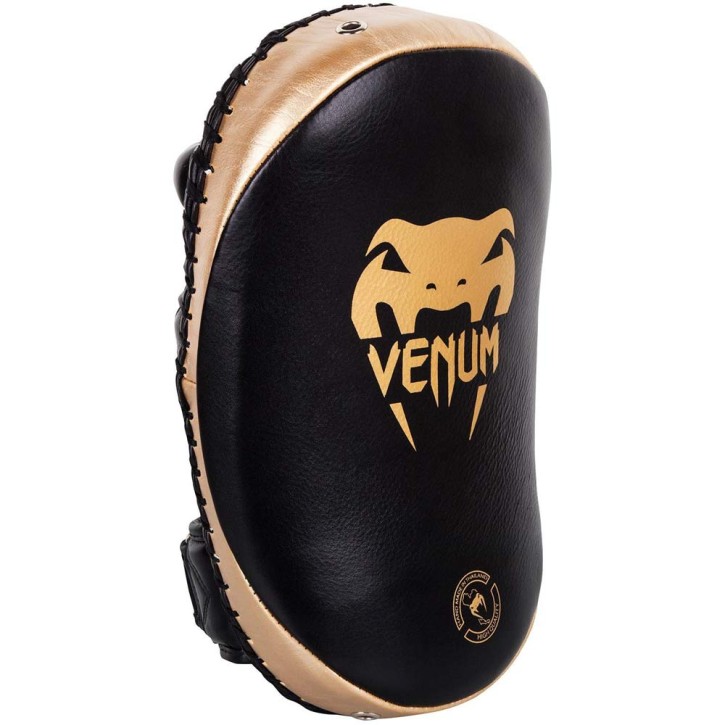 Venum Kick Pads Black Gold Leather