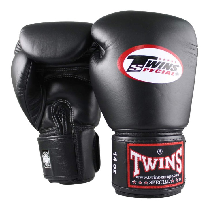 Twins BG-N Boxing Gloves Long Velcro Leather Black