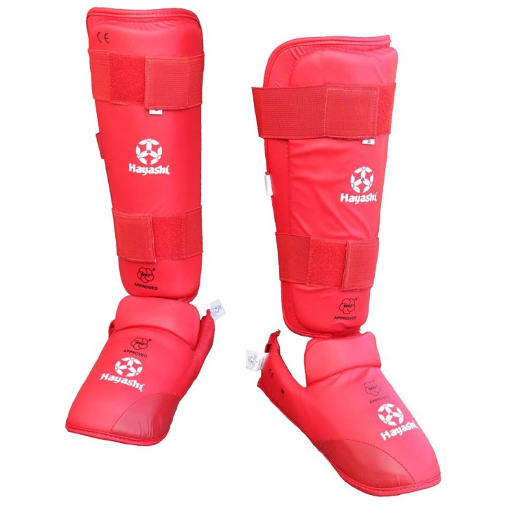 Hayashi Karate Shin and Instep Guard Red WKF Approved