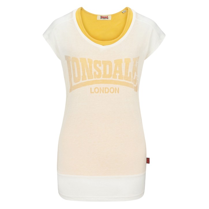 Lonsdale Tiverton Damen T-Shirt 2in1 White Yellow
