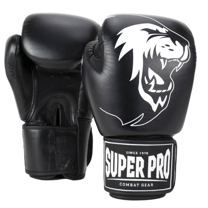 Super Pro Warrior Boxing Gloves Black White Leather Kids