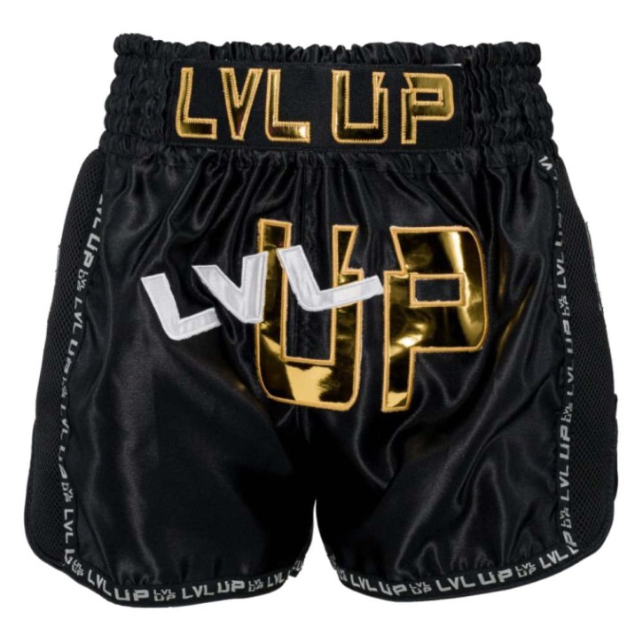 LVL UP Logo Muay Thai Shorts Schwarz