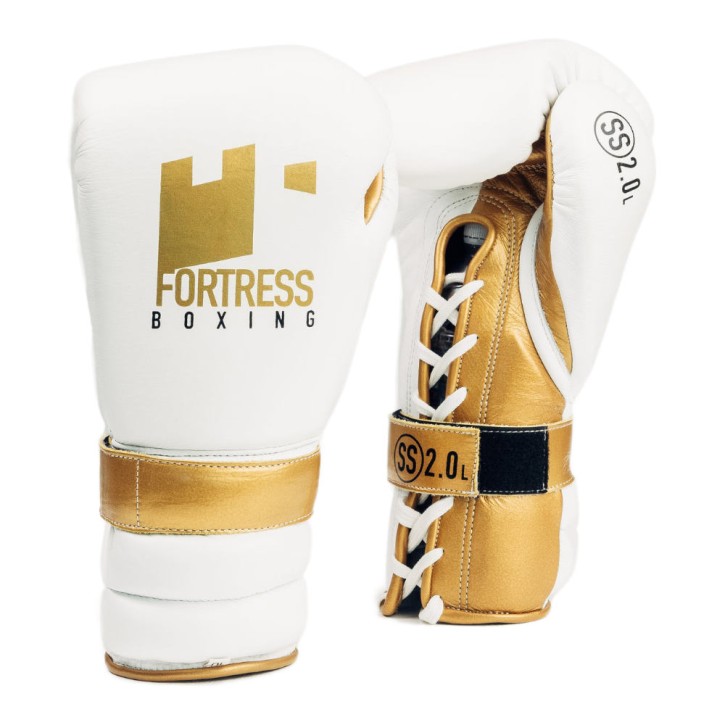 Fortress Boxing 2.0 Schnür Boxhandschuhe Weiss Gold