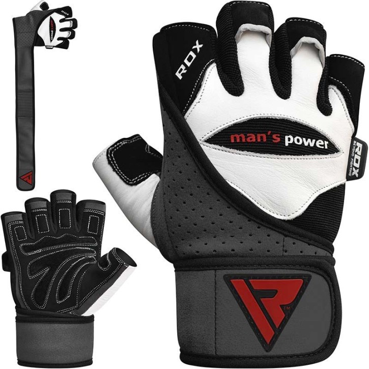 Abverkauf RDX Gym Handschuh Leder White Black S
