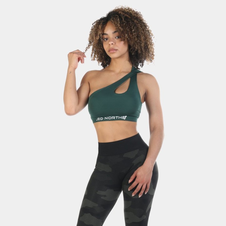 Jed North Flare One Shoulder Sports Bra Green