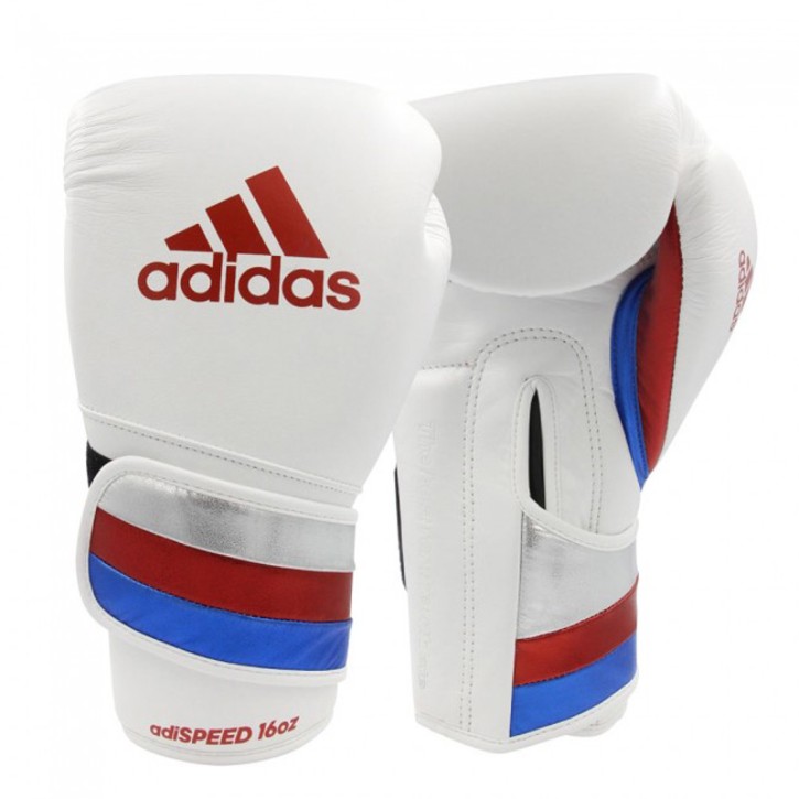 Adidas Adispeed Strap Up Boxing Gloves White Red Blue