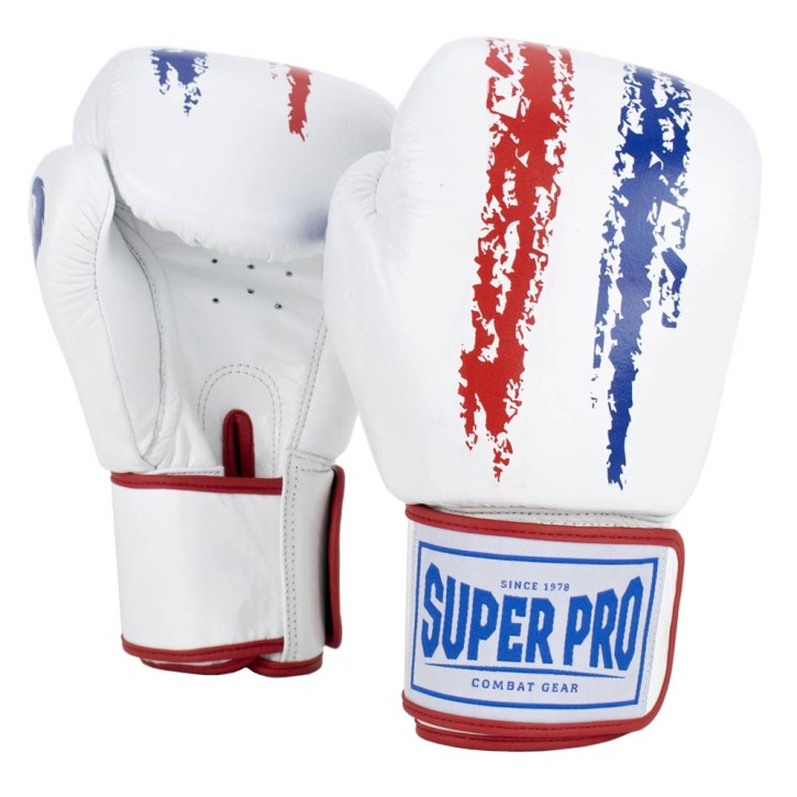 Super Pro Warrior Boxing Gloves Red White Blue Leather
