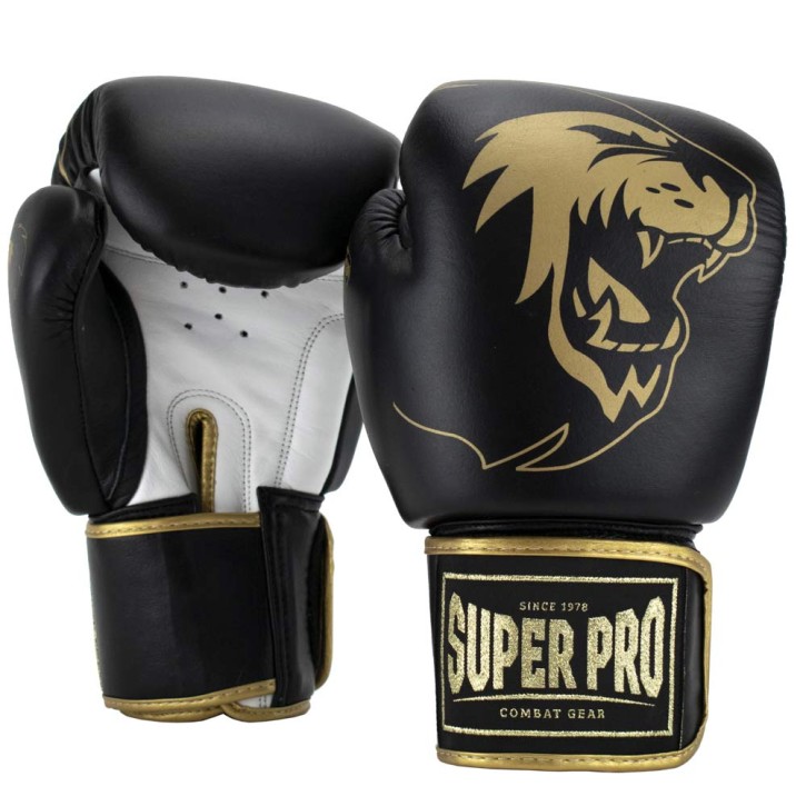 Super Pro Warrior SE Boxing Gloves Leather Black Gold White