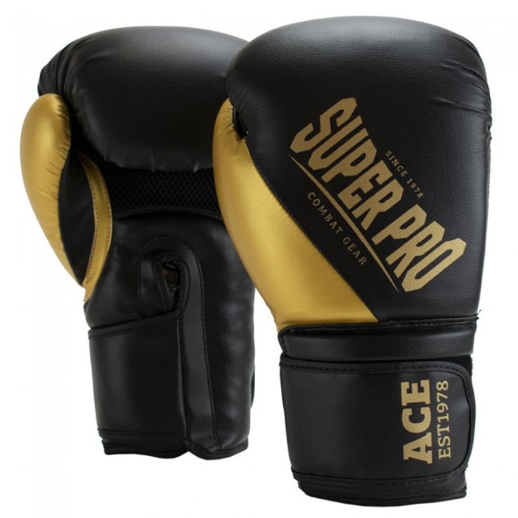 Super Pro ACE Kinder Boxhandschuhe Schwarz Gold