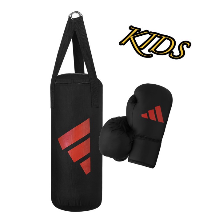 Adidas Junior Boxing Set Boxsack Boxhandschuhe Schwarz Rot