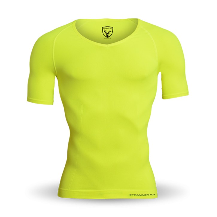 Strammer Max Men Compression Shirt Breeze Deep VNeck Neon Yellow