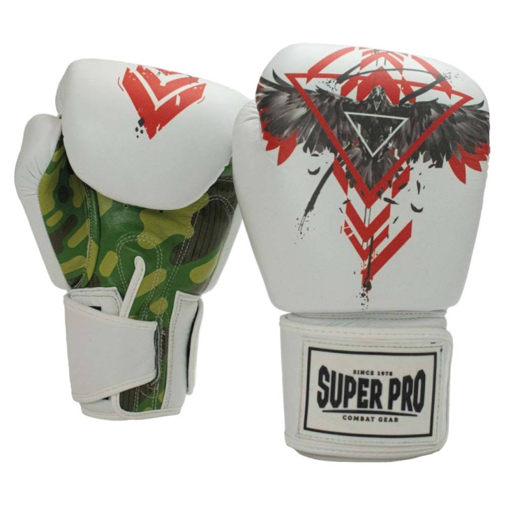 Super Pro Raven Kick Boxing Gloves Leather White Red
