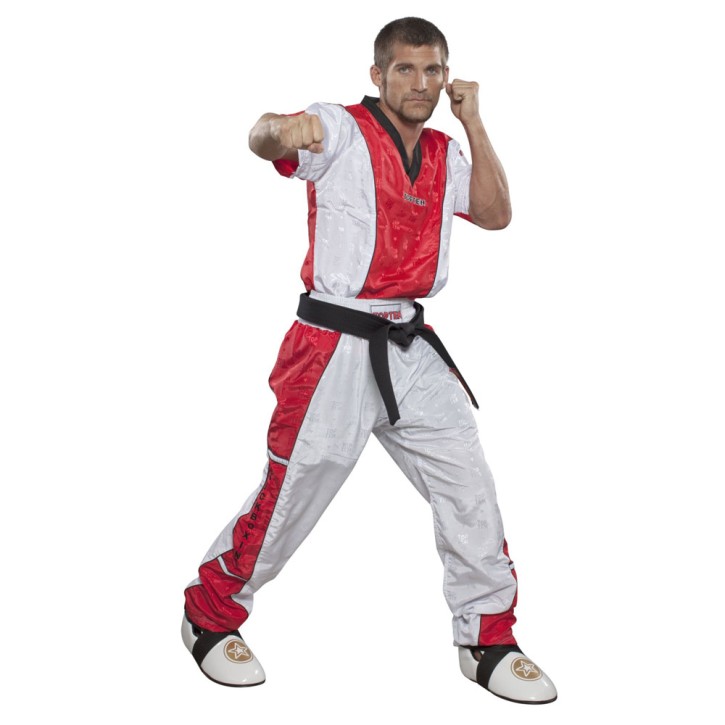 Top Ten Kickboxjacke V- Ausschnitt T-Shirt White Red