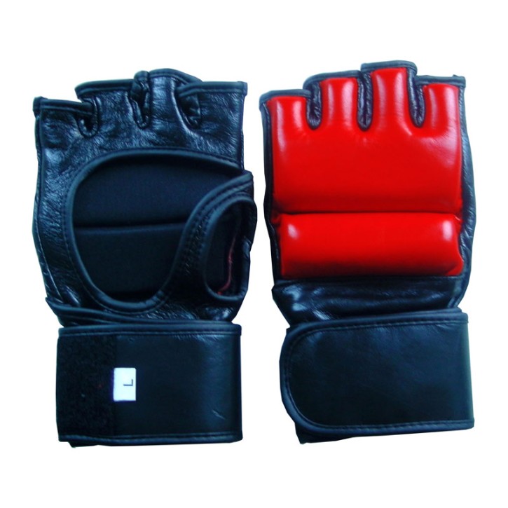 MMA Mitts Black Red Leather