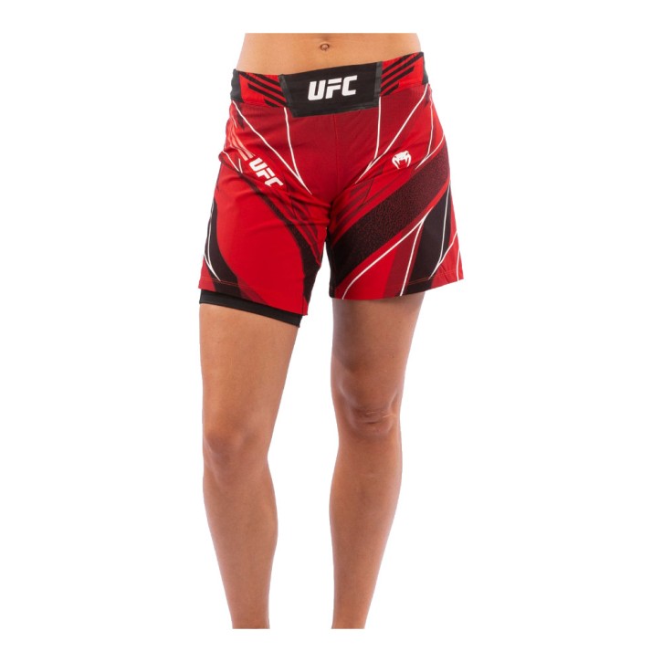 Venum UFC Auth. Fight Night Frauen Shorts Long Fit Rot
