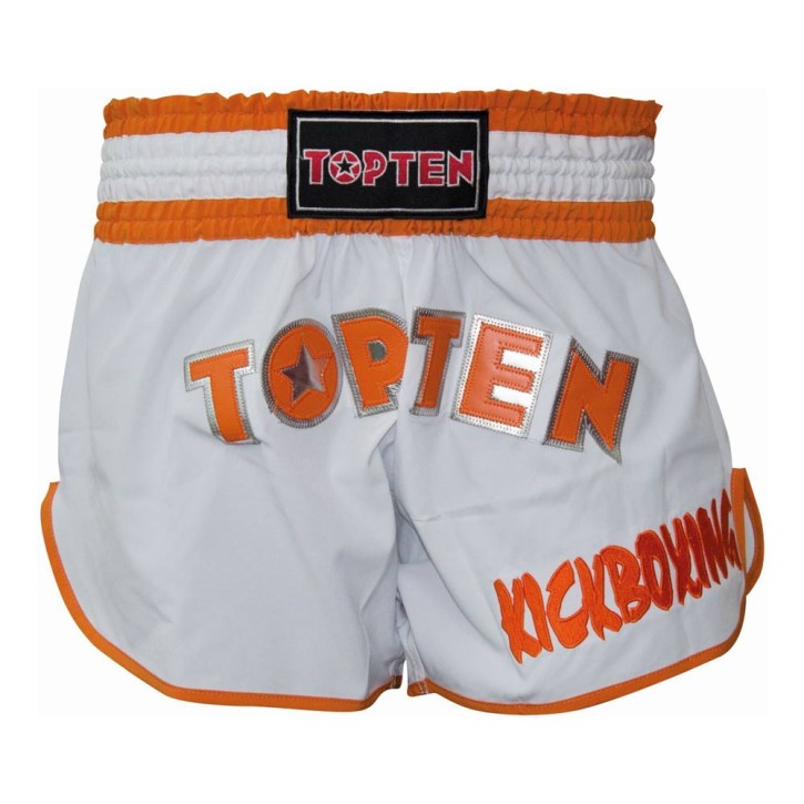 Top Ten Flexz Pro Thai Boxing Shorts White Orange