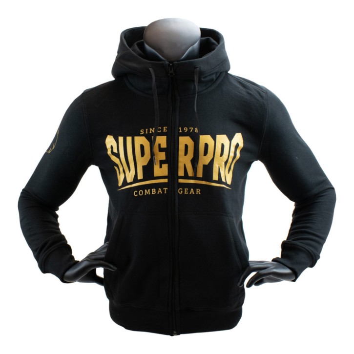 Super Pro Logo Zip Hoodie Schwarz Gold