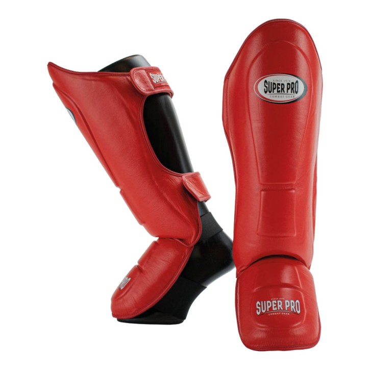 Super Pro Thai Shin Pads Leather Red