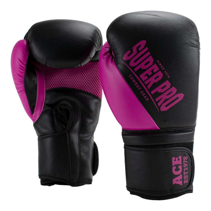 Super Pro ACE Kick Boxhandschuhe Schwarz Pink