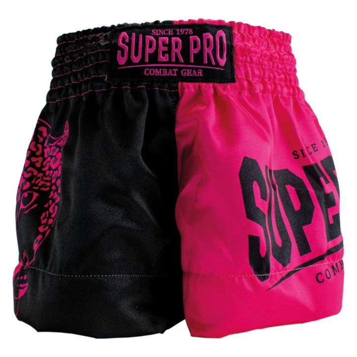 Super Pro Leopard Kinder Thai Boxing Shorts Schwarz Pink