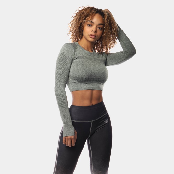 Jed North Supple Seamless LS Crop Top Green