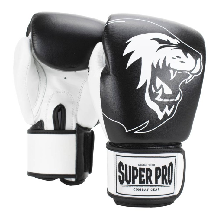 Super Pro Undisputed Punching Bag Gloves Black White Leather