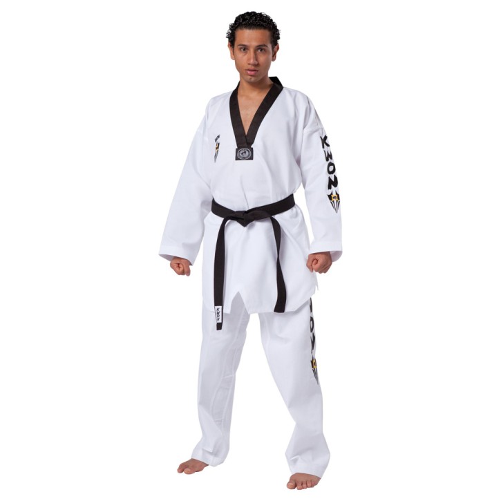 Kwon Starfighter TKD Suit White Lapel Black with lettering