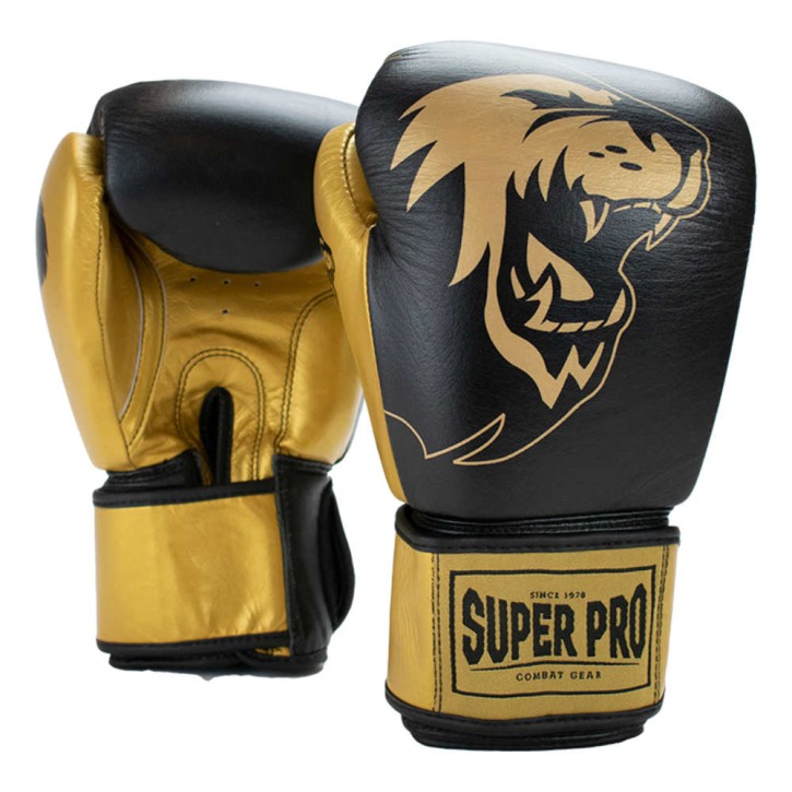 Super Pro Undisputed Punching Bag Gloves Leather Black Gold