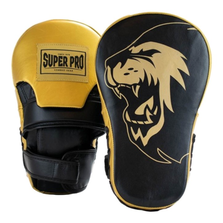Super Pro Long Curved Leather Mitts Black Gold