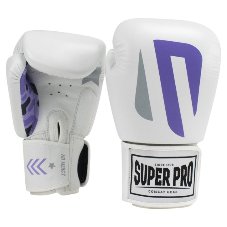 Super Pro No Mercy Kick Boxing Gloves White Purple Leather