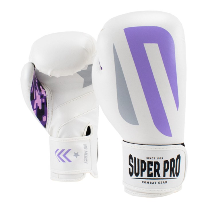 Super Pro No Mercy Kick Boxing Gloves White Purple