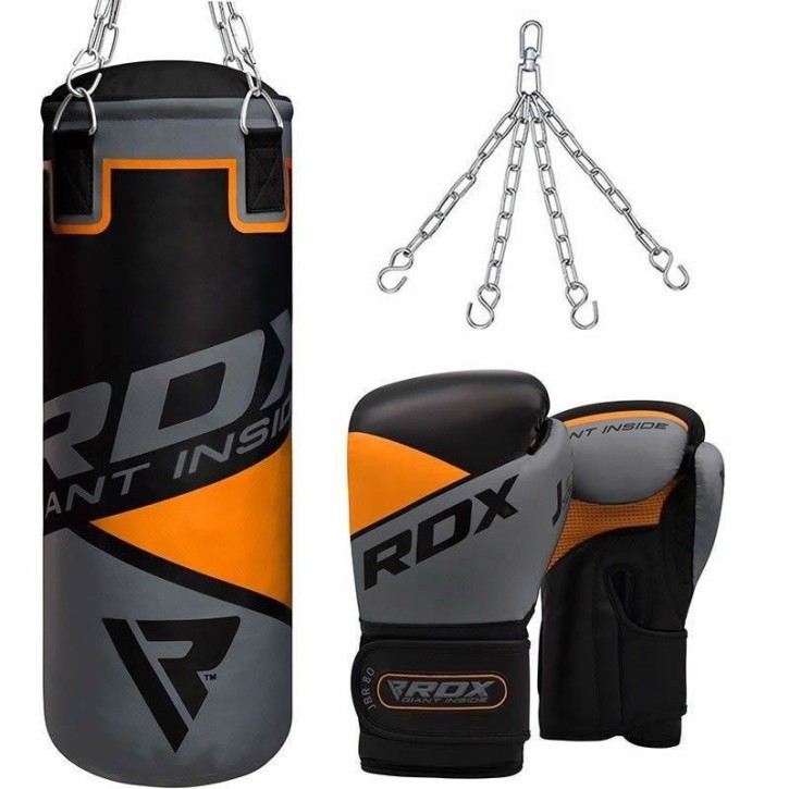 RDX 2ft Orange Punch Bag and Gloves Set Junior