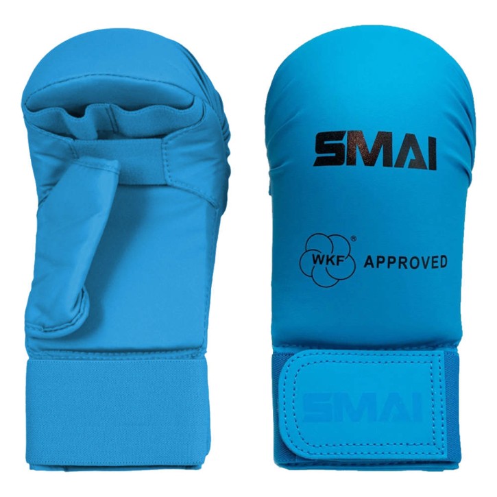 SMAI WKF Karate Handguard With Thumb Blue