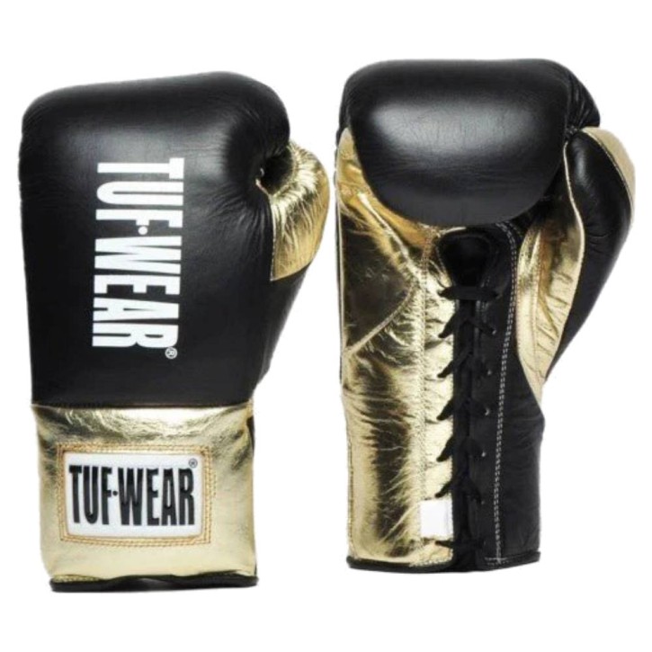Tuf Wear Saber Competition Lace Up Boxing Gloves Black Gold