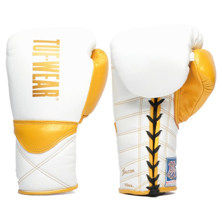 Tuf Wear Falcon Competition Lace Up Boxing Gloves White Gol