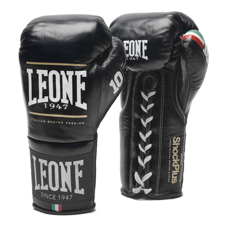 Leone 1947 Shock Plus Leather Lace Up Boxing Gloves Black