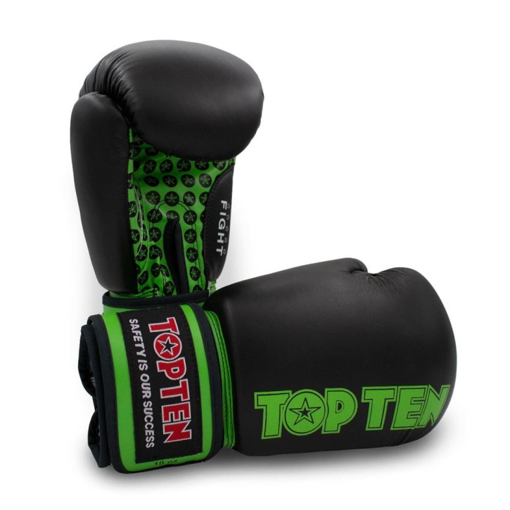 Top Ten Fight Boxing Gloves Black Green 10oz