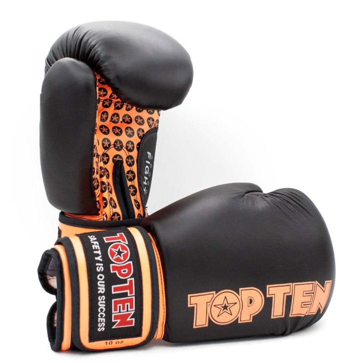 Top Ten Fight Boxing Gloves Black Orange 10oz