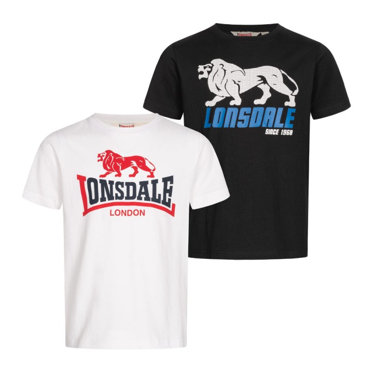 Lonsdale Holmrook T-Shirts Twin Pack Boys Black White