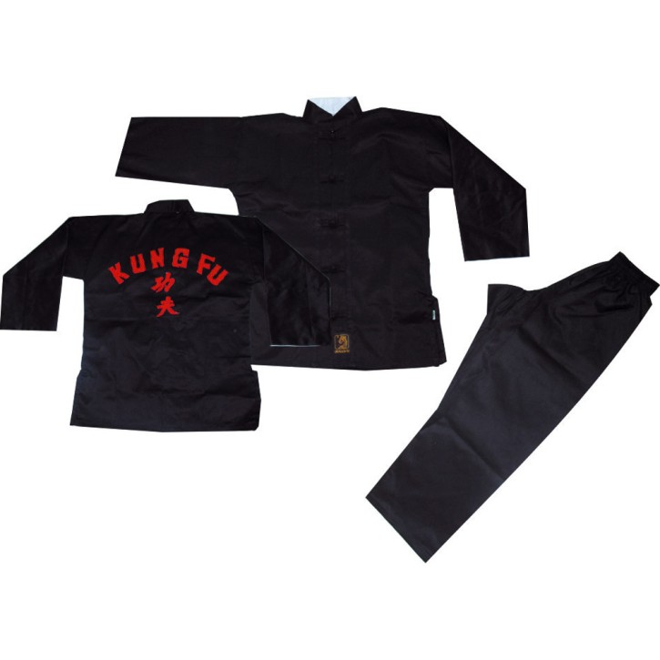 Kung Fu Suit Black with Stick Dragon Junior
