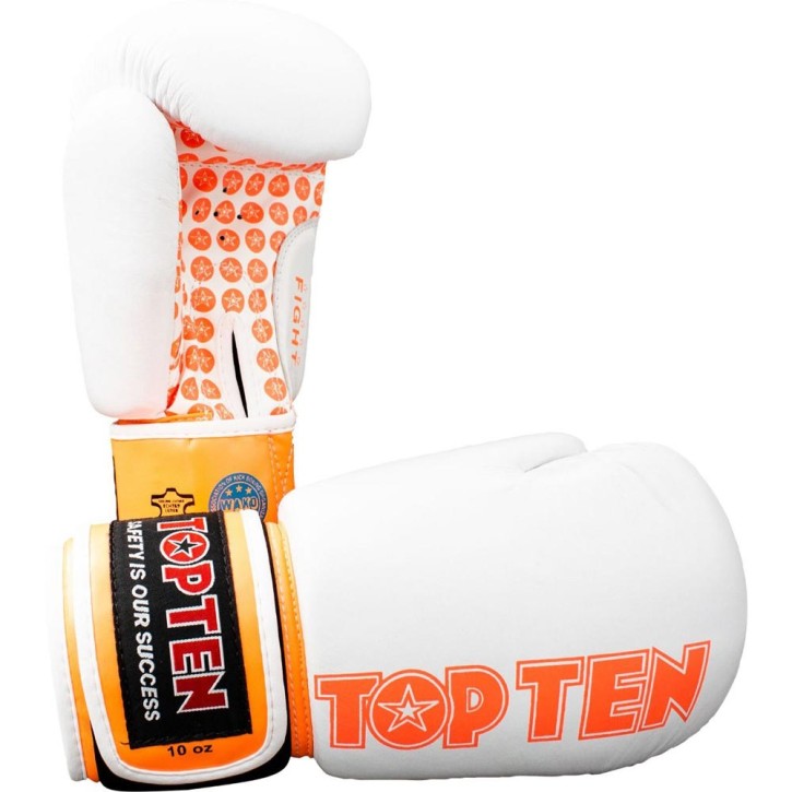 Top Ten Fight Boxing Gloves White Orange 10oz