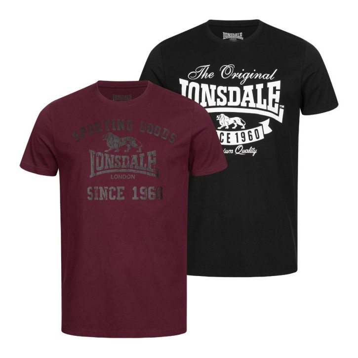 Lonsdale Torbay T-Shirt Set Schwarz Dunkelrot