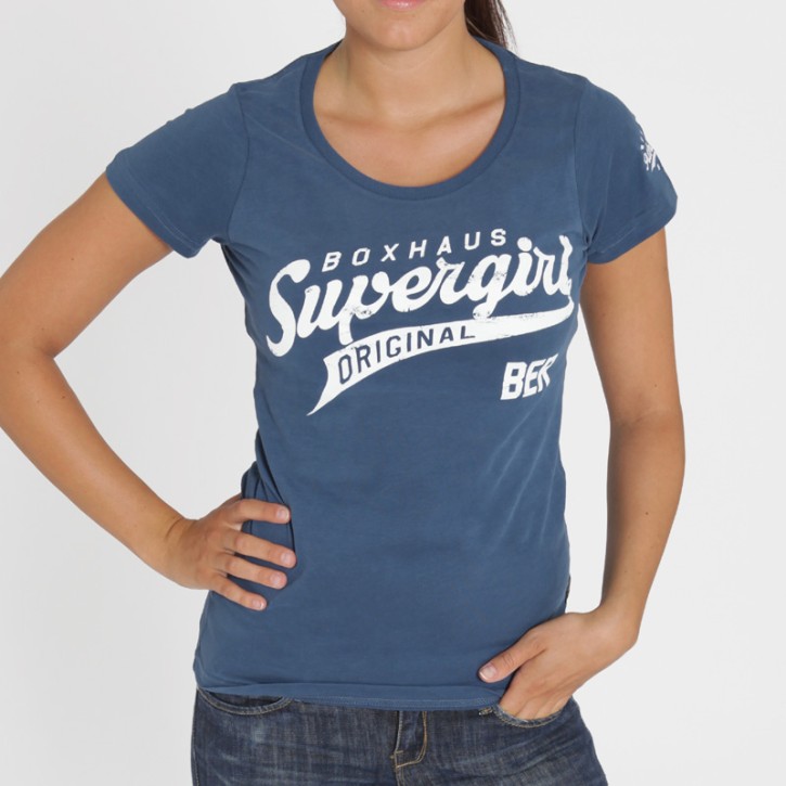 Abverkauf BOXHAUS Brand Supergirl Women Tee blue XL