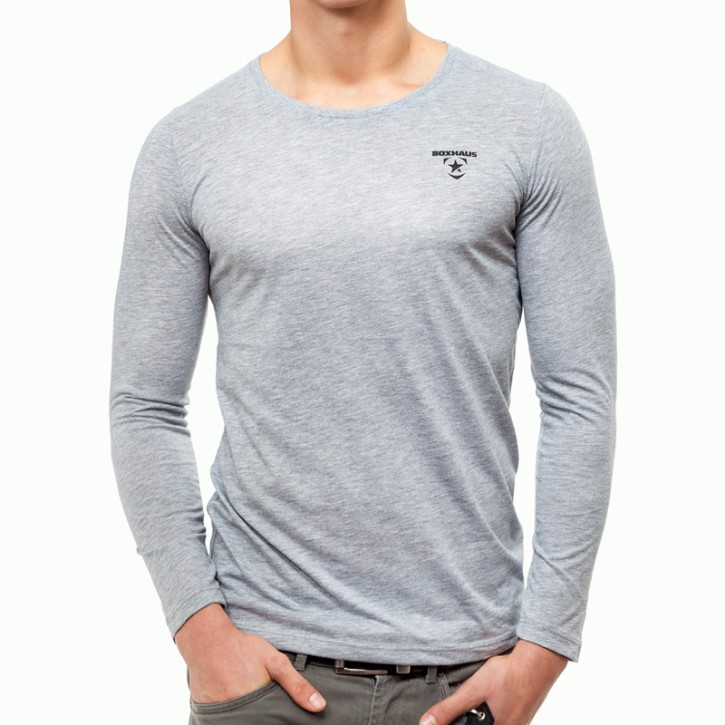 Sale BOXHAUS Brand Incept Round-Neck Basic Shirt LS Gray htr