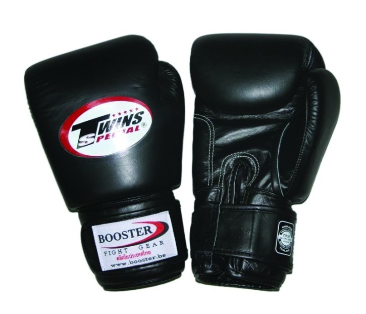 Twins BG-5 Boxing Gloves Long Velcro Leather Black