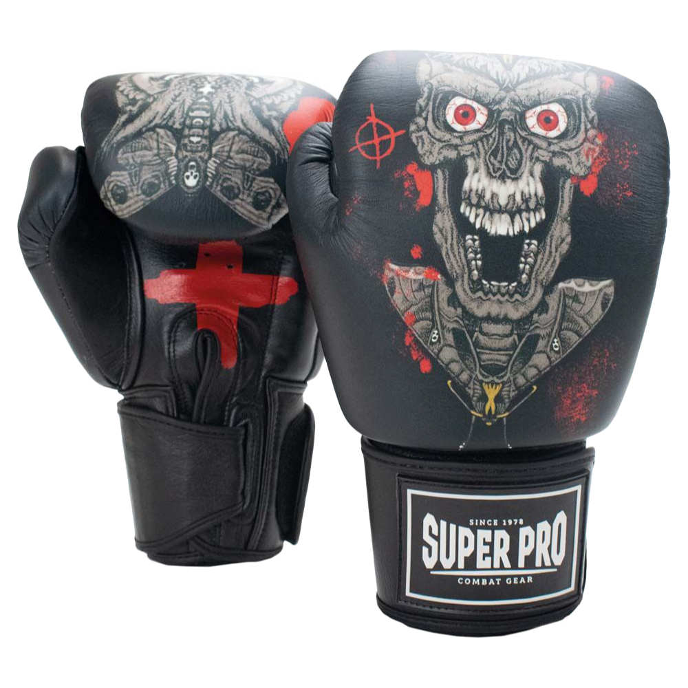 Super Pro Skull Kick Boxing Gloves Black Grey-ADE_000252