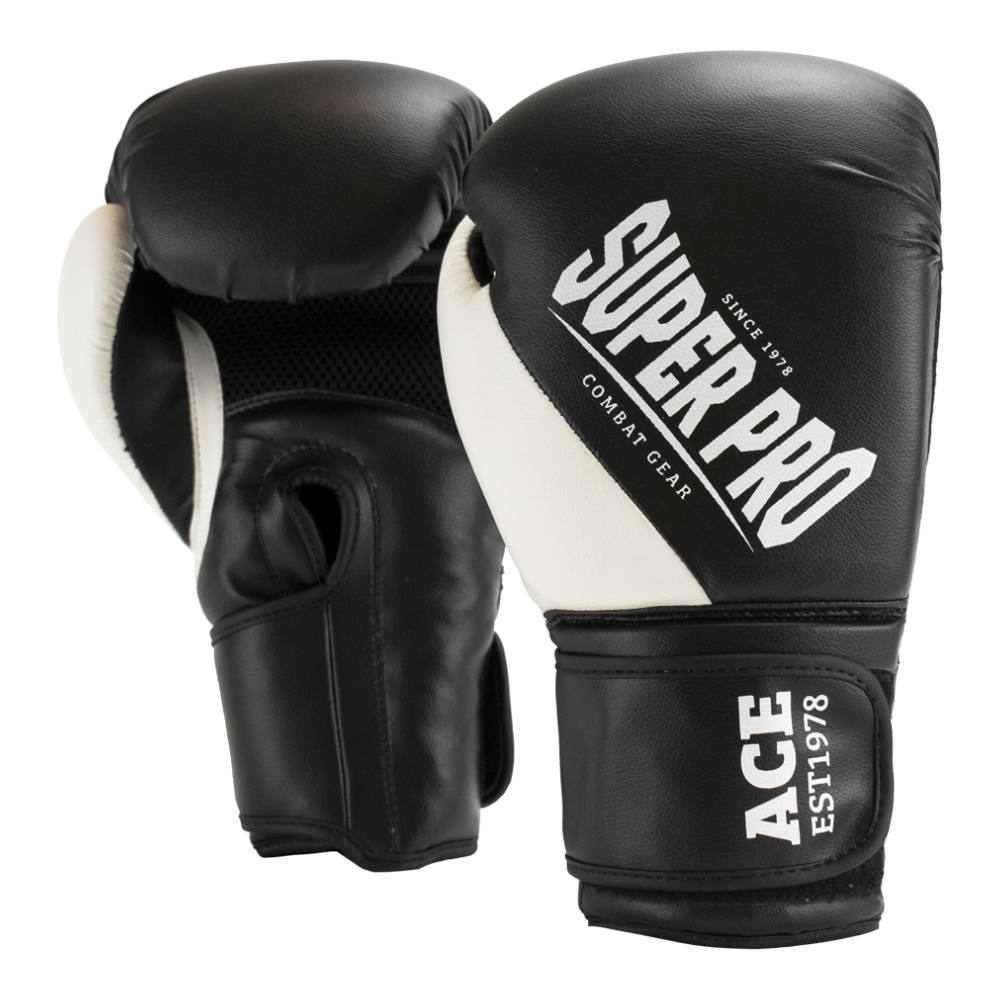 Super Pro ACE Kick Kids Boxing Gloves Black White-ADE_000255