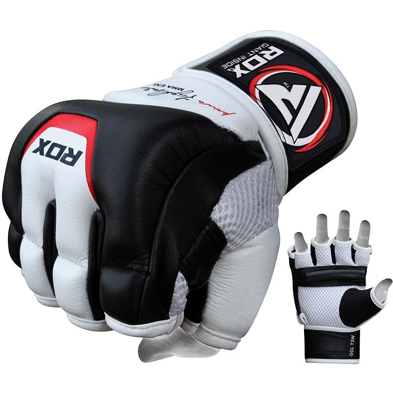 RDX MMA Training Glove T3 Leather White Black-AIU_000096