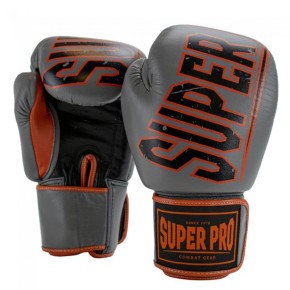 Super Pro Challenger Thai Boxing Gloves Leather Gray Orange