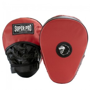 Super Pro Curved Hook and Jab Pad Leather Black Red